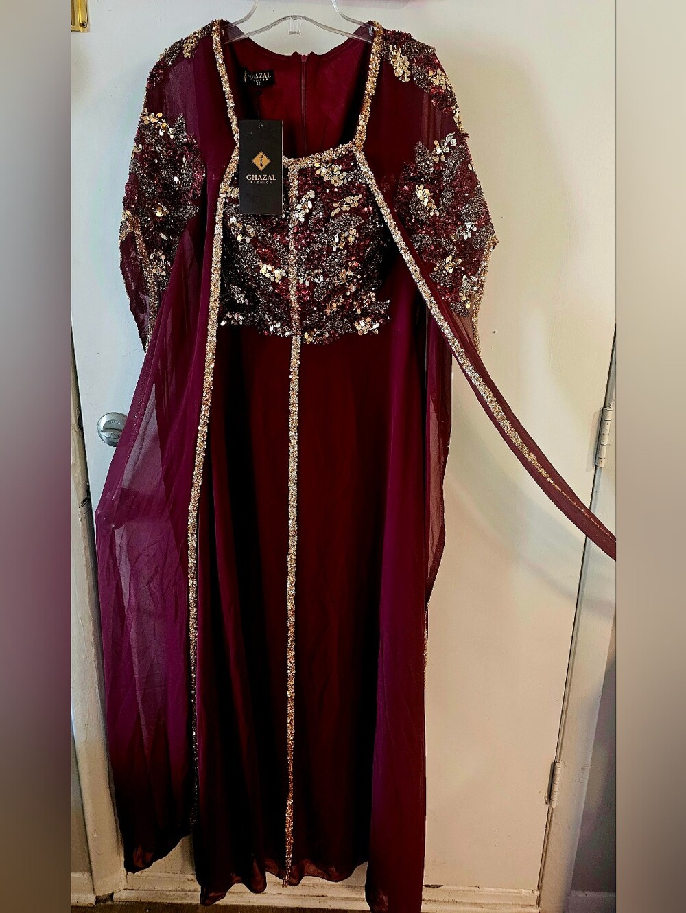 Burgundy Sequin Embellished Maxi Dress